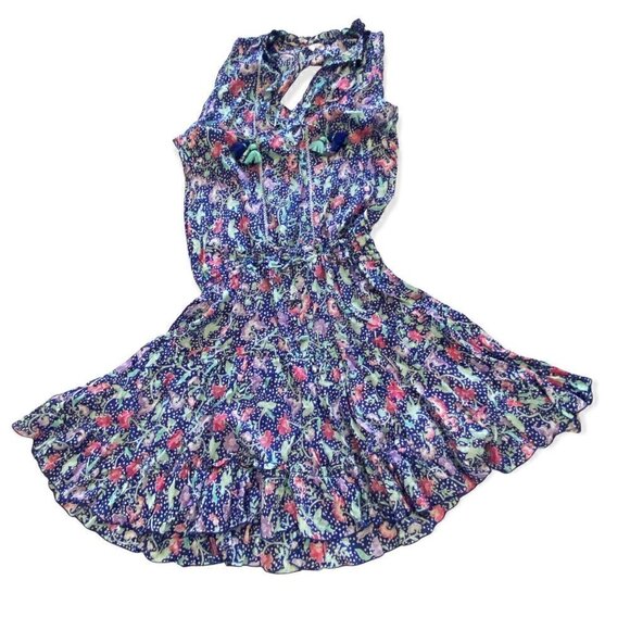 NWT Poupette St Barth Clara Ruffled Mini Dress in Blue Cary,  size L - Picture 1 of 12
